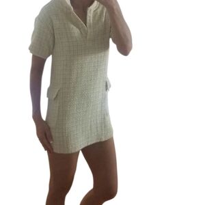 ZARA Cream and Yellow Tweed Micro Mini Dress XS